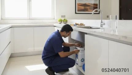 فلتر مياه منزلي مع رقم التواصل 0524040701 وشعار الشركة