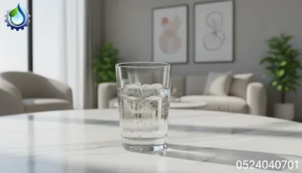 كأس ماء بارد مع رقم 0524040701 وشعار الشركة