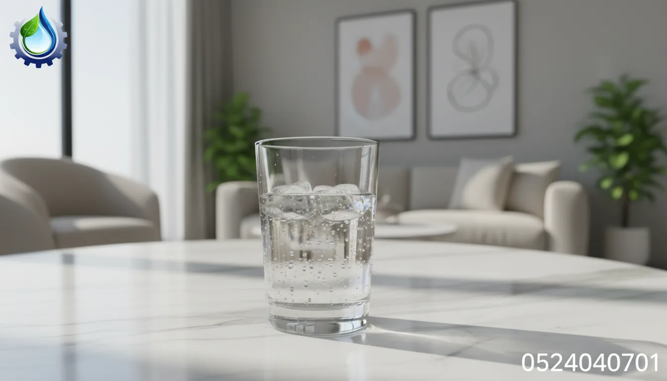 كأس ماء بارد مع رقم 0524040701 وشعار الشركة