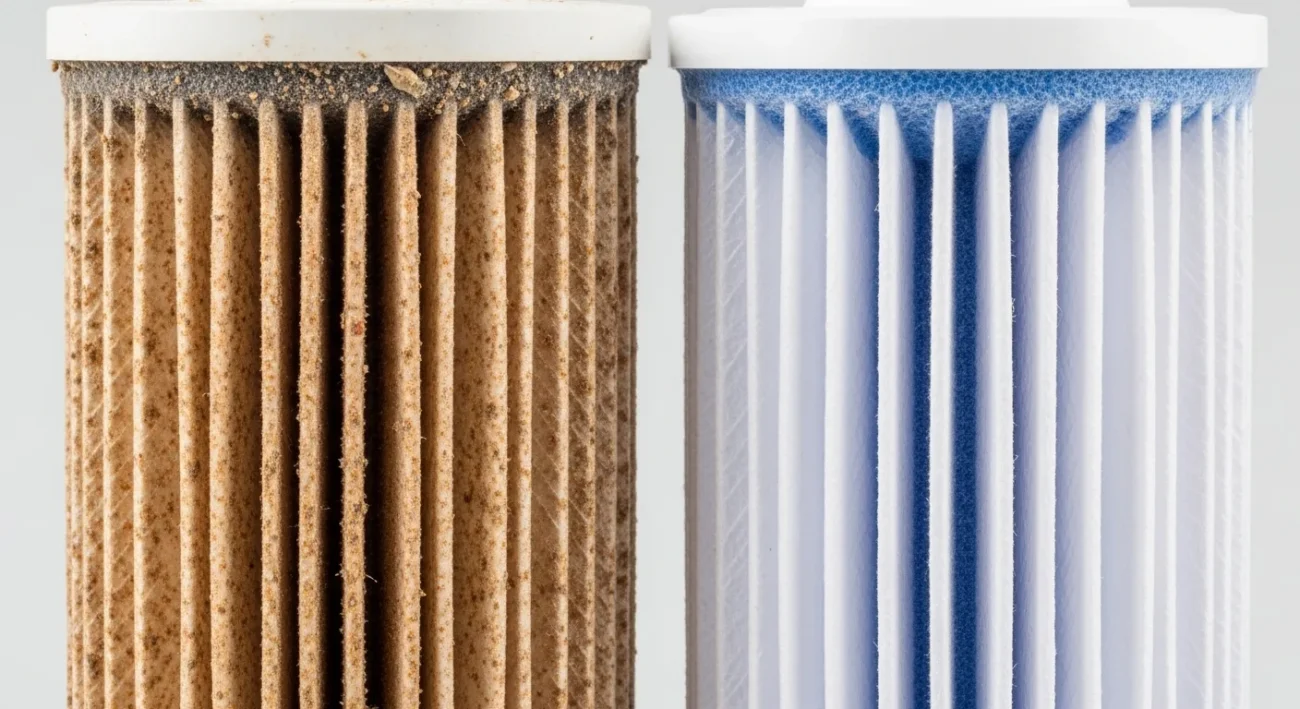 مقارنة بين شمعة فلتر مياه متسخة وأخرى جديدة في الإمارات