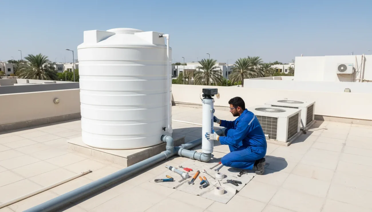 تركيب فلتر خزان مياه في فيلا بمدينة محمد بن زايد