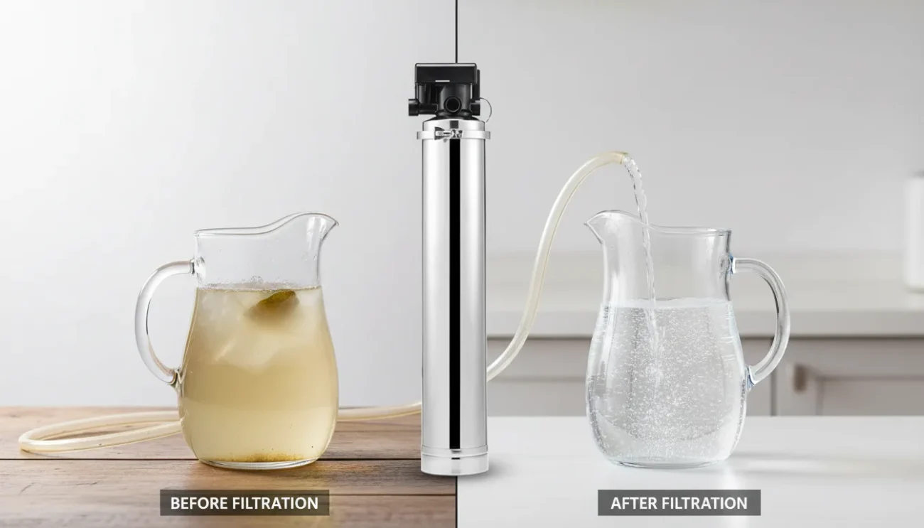 الفرق بين المياه قبل وبعد استخدام فلتر المياه في المنزل